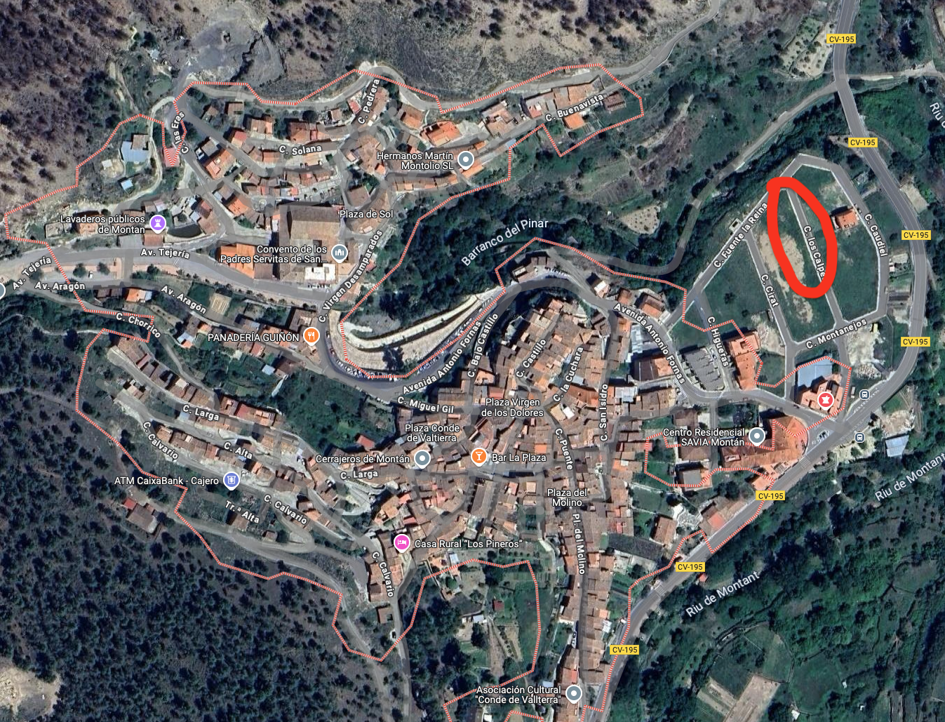 Mapa de ubicación de terrenos urbanizados en Montán, Castellón